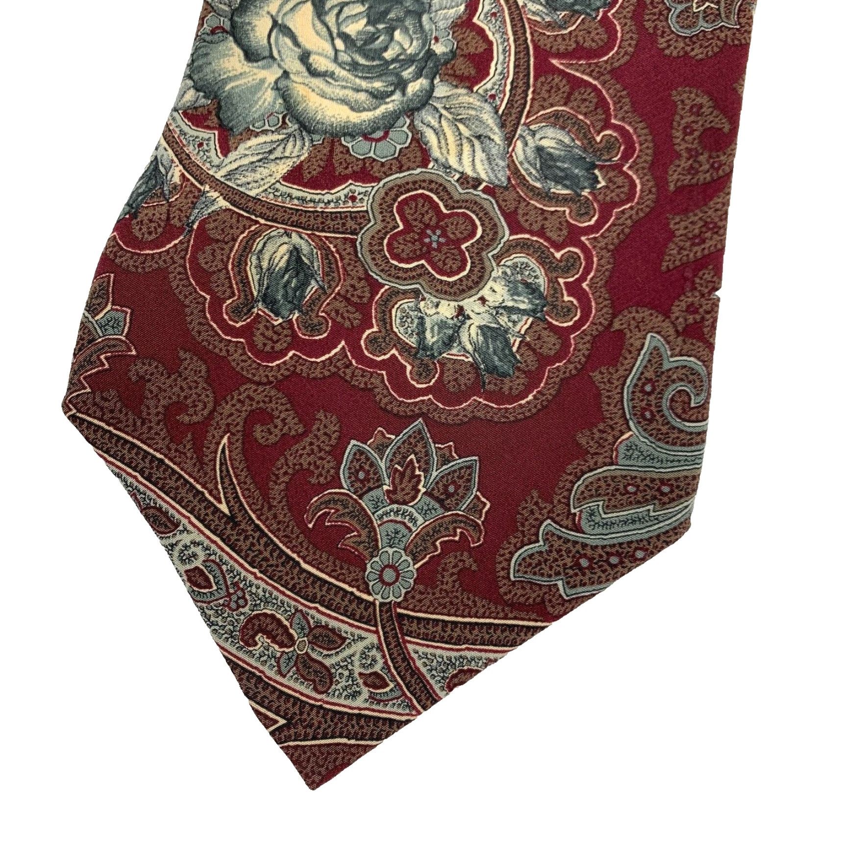 Vintage Henry Grethel Tie Men 100% Silk Red Blue Roses Floral Hollywood Regency 58x4" Vintage Style Mens Size ONE SIZE - 2 Thumbnail