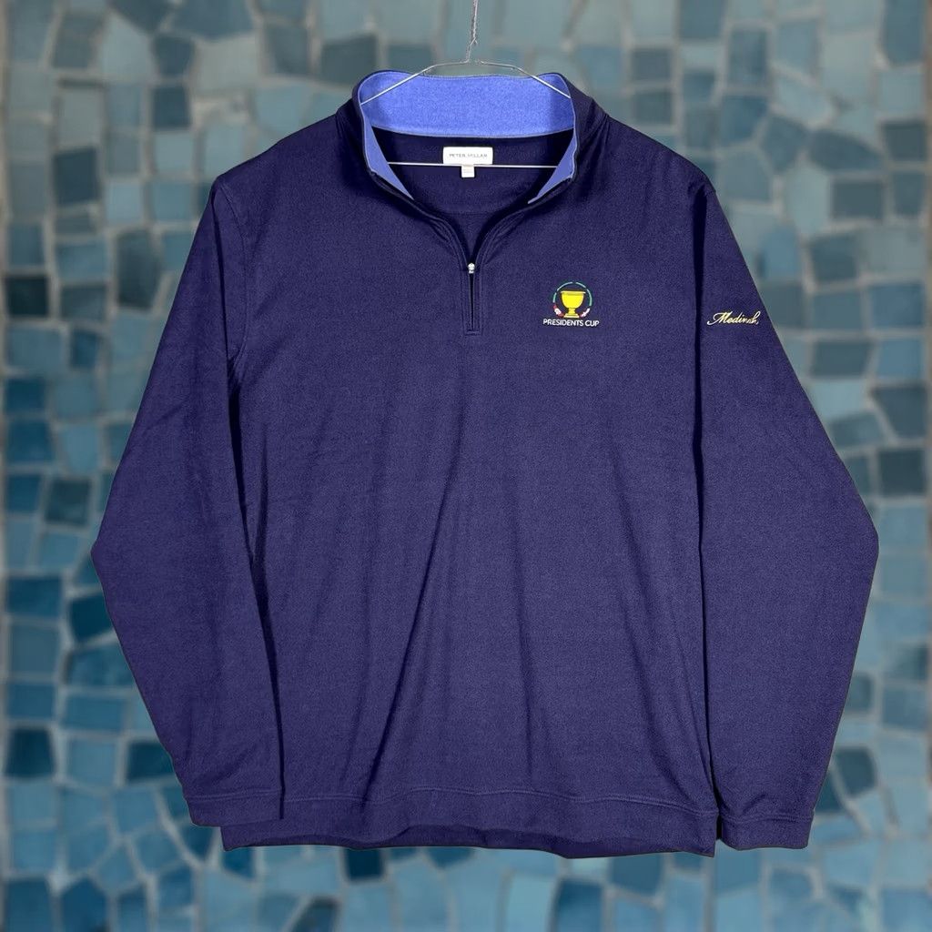 Peter Millar Peter Millar Mens XL Sweater Pullover 1/4 Zip Mock Neck ArdentAir Performance Blue Logo Zipper USA Golf Outdoors Vintage Nets? Size US XL / EU 56 / 4 - 1 Thumbnail