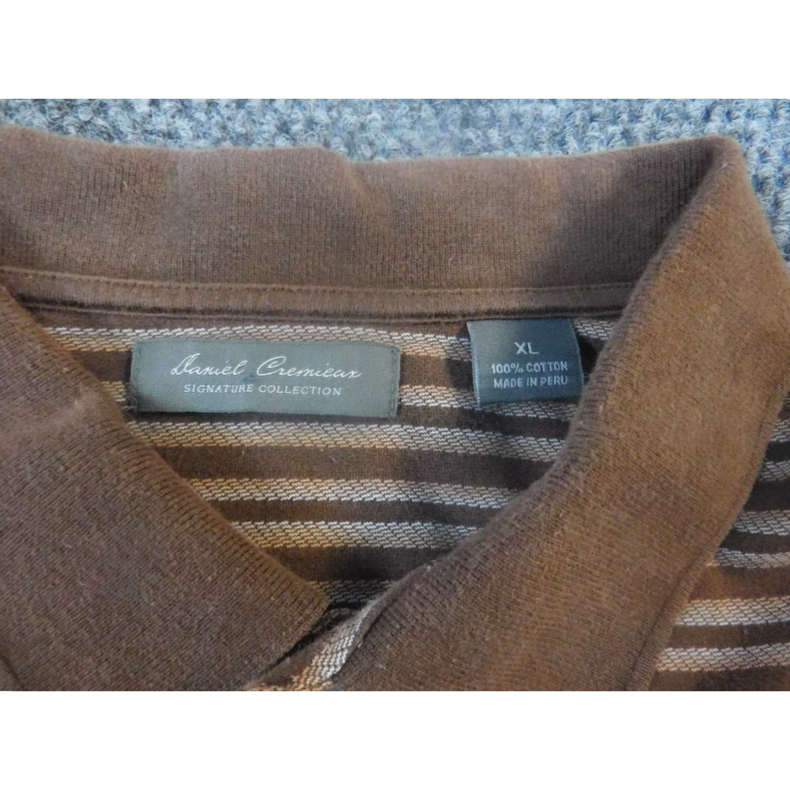 Vintage Daniel Cremieux Mens Polo Shirt XL Brown Striped Signature Collection Shirt Regular Short Sleeve Button-Down Collared Golf USA Palm Flag Theme Mens Size US XL / EU 56 / 4 - 7 Thumbnail