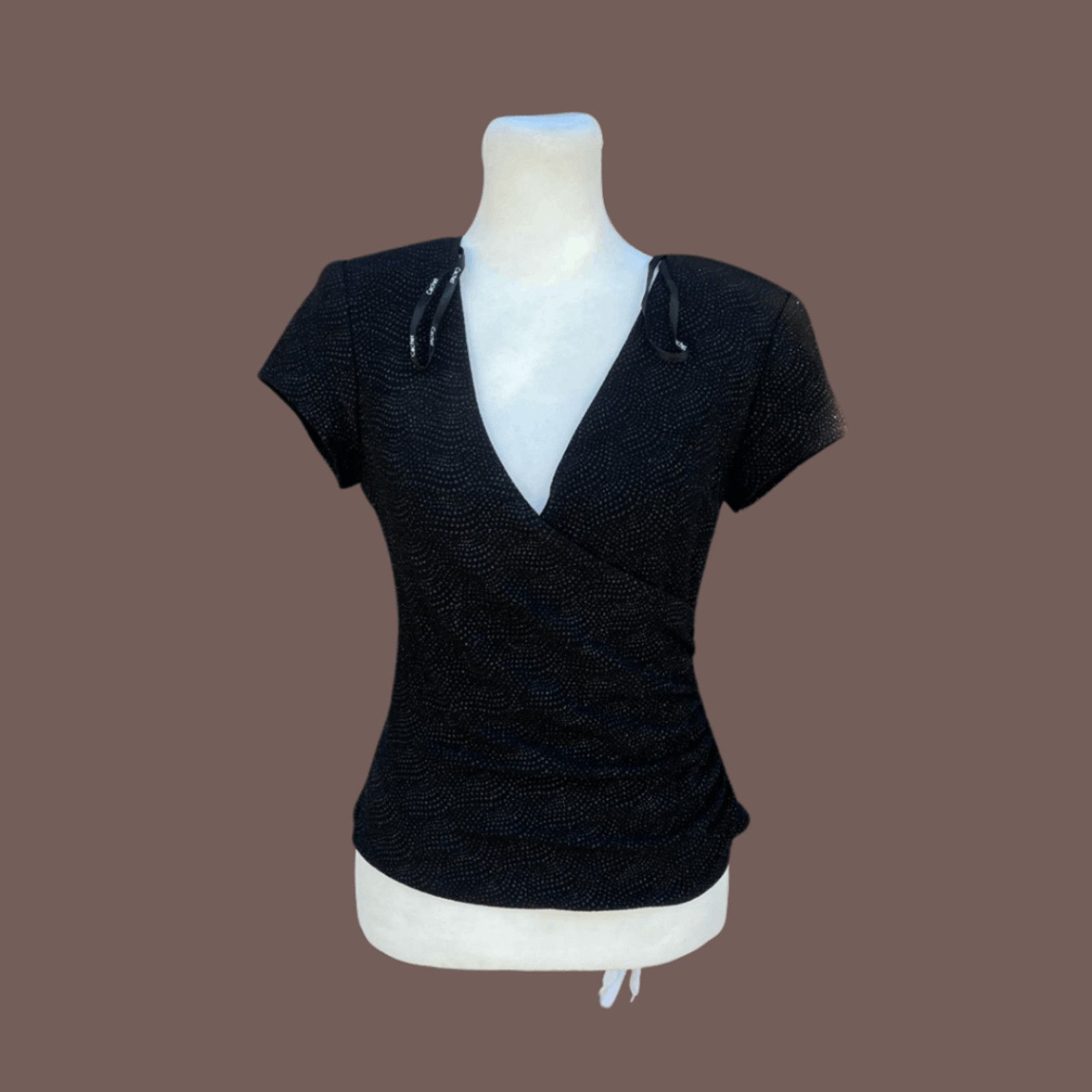 Vintage VTG 80s Wrap Top | Cachet Glitter Black USA Made Size M / US 6-8 / IT 42-44 - 1 Thumbnail
