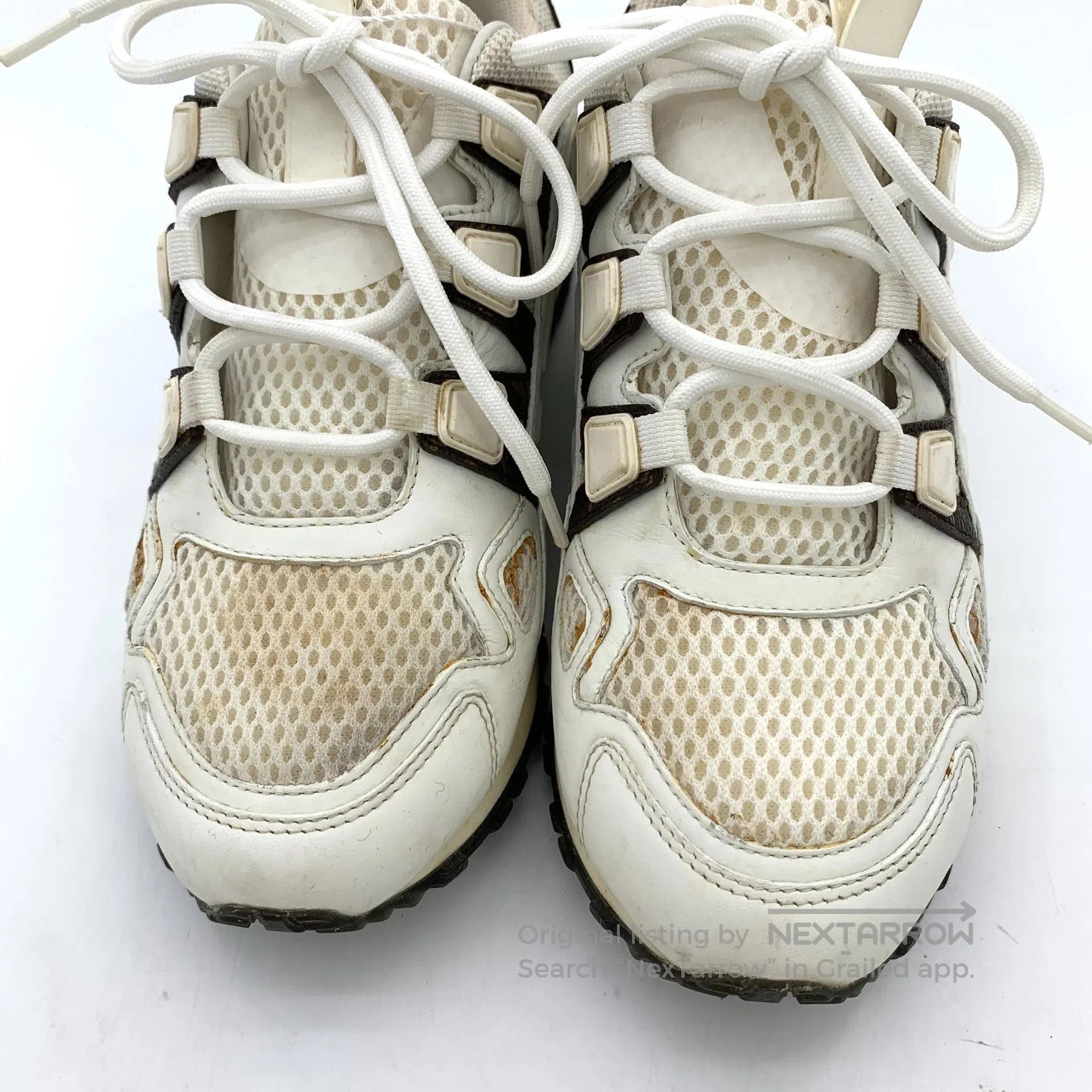 Louis Vuitton Louis Vuitton White net lace-up casual flat sneakers| Size US 4.5 / IT 34.5 - 8 Thumbnail