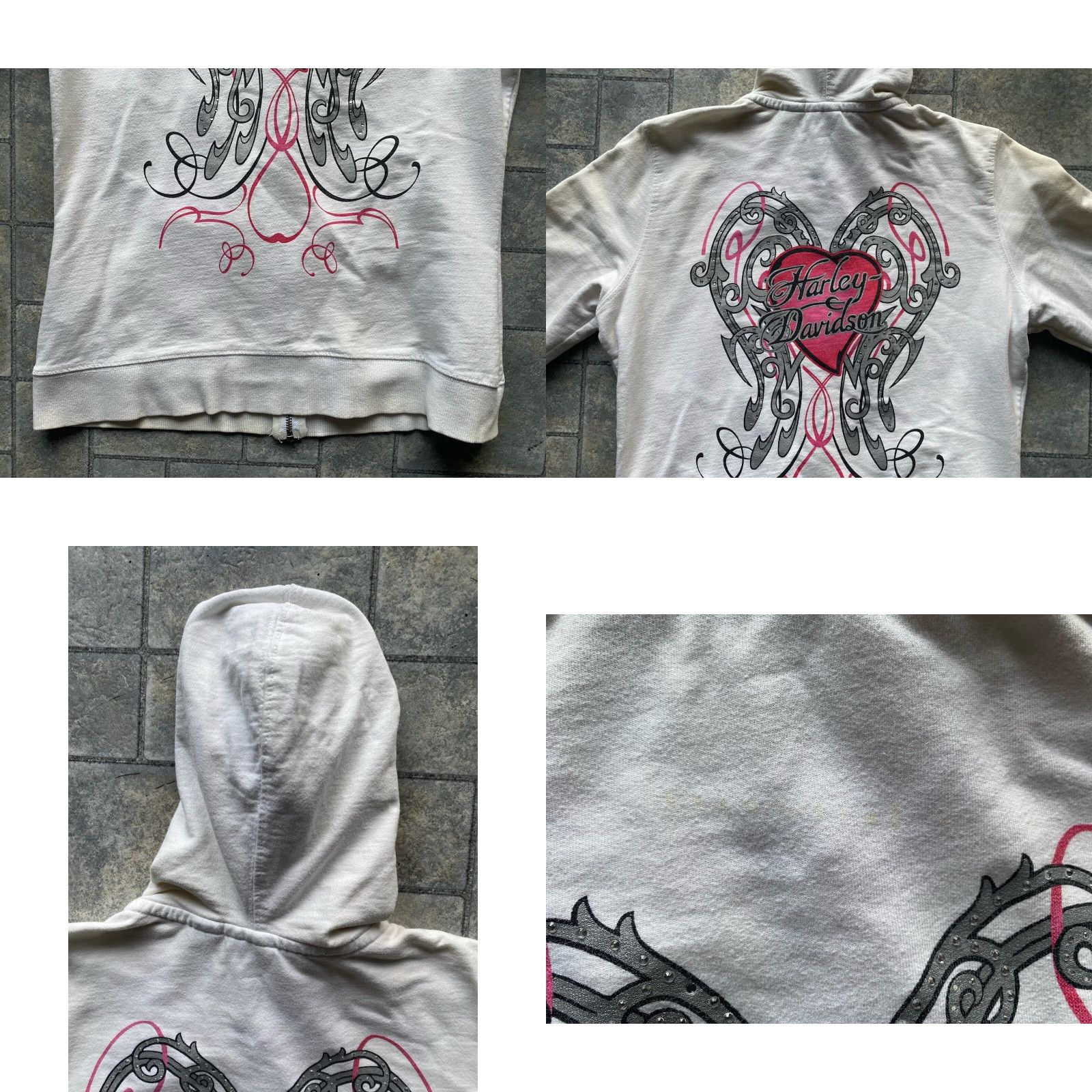 Harley Davidson Harley-Davidson Hoodie Full Zip Women M White Heart Yellowing Flaws Size M / US 6-8 / IT 42-44 - 10 Thumbnail