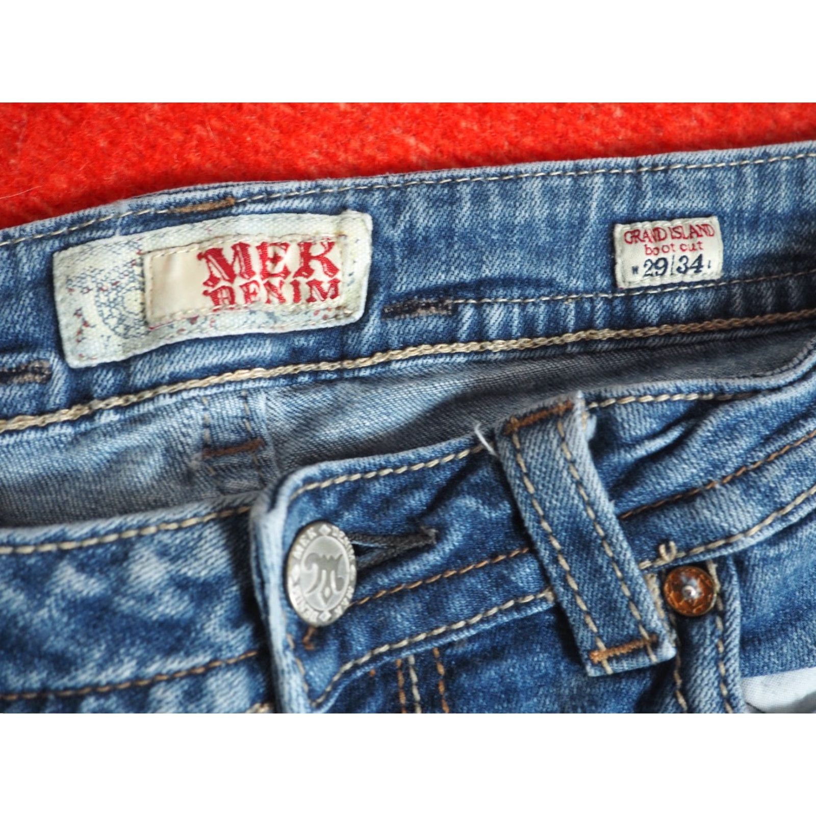 Vintage VTG Mek Denim Grand Island Low Rise Jeans 29x33 Womens Blue Denim Bootcut 2000s Grunge Logo Emroidered Vintage Size 29" - 6 Thumbnail