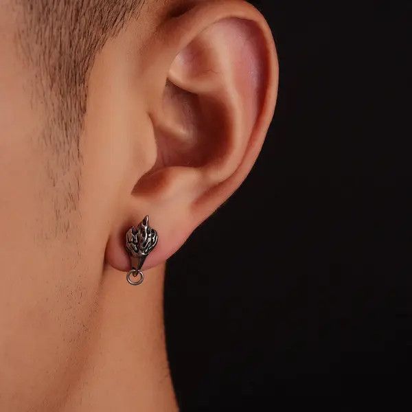 Jewelry Silver Flame Stud Earrings, Men's Gothic Accessories Size ONE SIZE - 2 Thumbnail