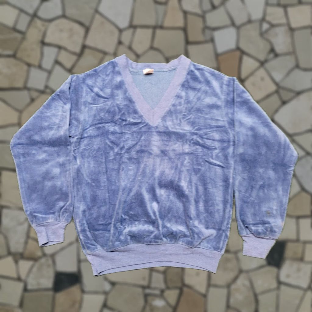 Vintage VINTAGE Robert Bruce Velour Pullover Sweater Womens M Cropped V-Neck Blue Pullover 80s Mod Ivy League Streetwear Candy Blue Size M / US 6-8 / IT 42-44 - 1 Thumbnail