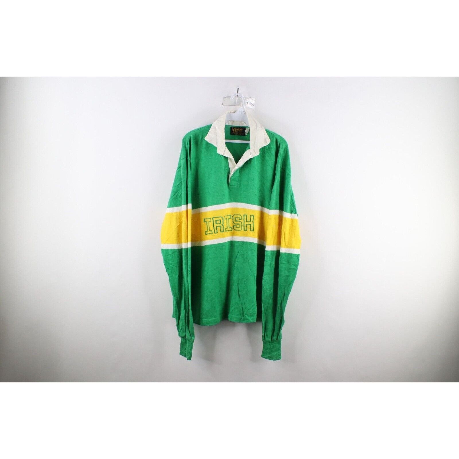 image of Vintage 90's Notre Dame University Irish Knit Rugby Polo in Green, Men's (Size 2XL)