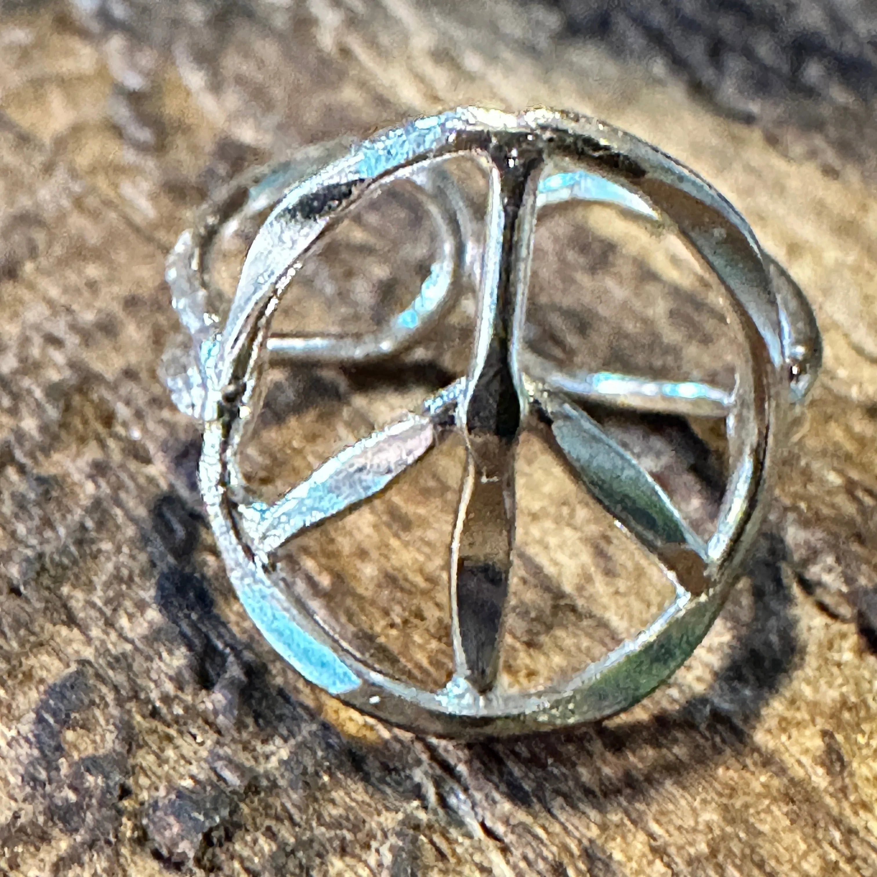Other Handmade Artesian Hippie Silver Peace Sign Adjustable Ring, Size ONE SIZE - 1 Thumbnail