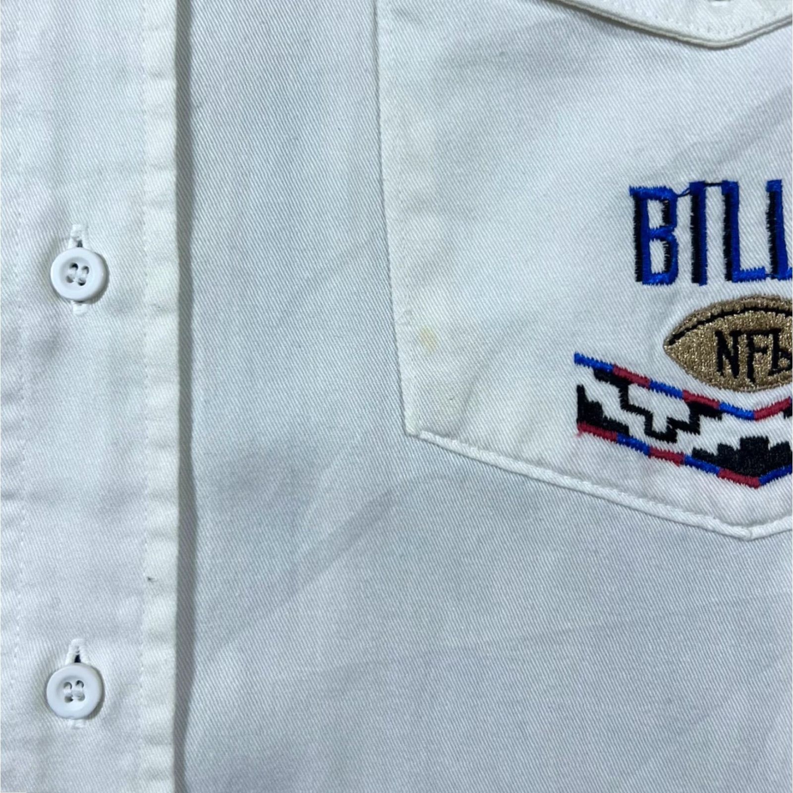 NFL VINTAGE NFL By Karman Buffalo Bills Striped Short Sleeve Button-Down Shirt L XL Men Blue White/Navy/Blue Striped 90s Size US L / EU 52-54 / 3 - 5 Thumbnail