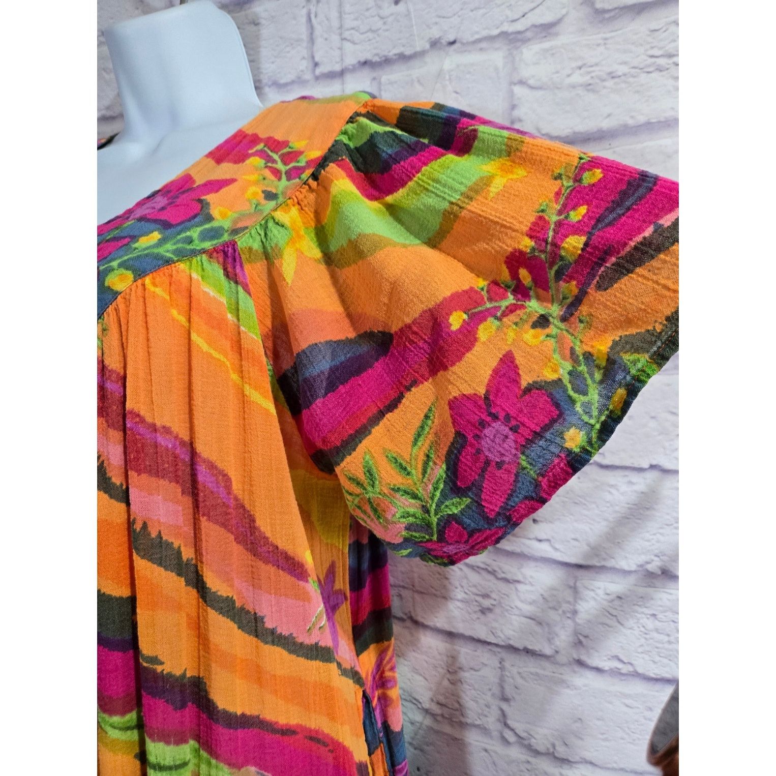Other Serengeti Orange Pink Multicolor Smocked Maxi Dress L Flowy Size L / US 10 / IT 46 - 2 Thumbnail
