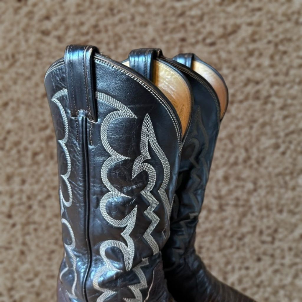 Tony Lama Men\'s Leather Western‎ Cowboy Riding Boots Black&Brown 6531 Sz. 9D Tony Lama Boots Men Sz 9 Western Brown | Mercari main image 4