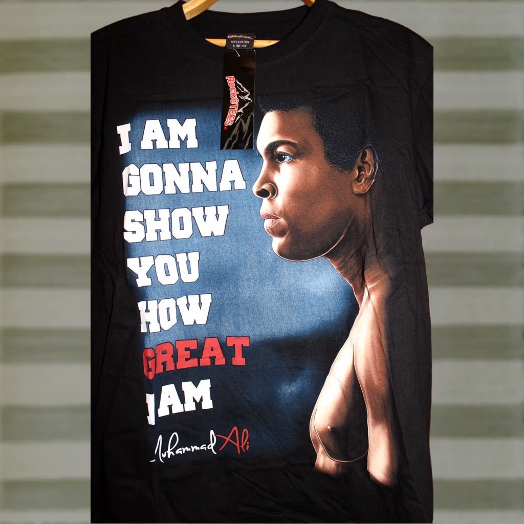B Sides VINTAGE Muhammad Ali T-Shirt Men L Black 1990s Two Sides Printed with Tags Shirt Mens Size US L / EU 52-54 / 3 - 1 Thumbnail
