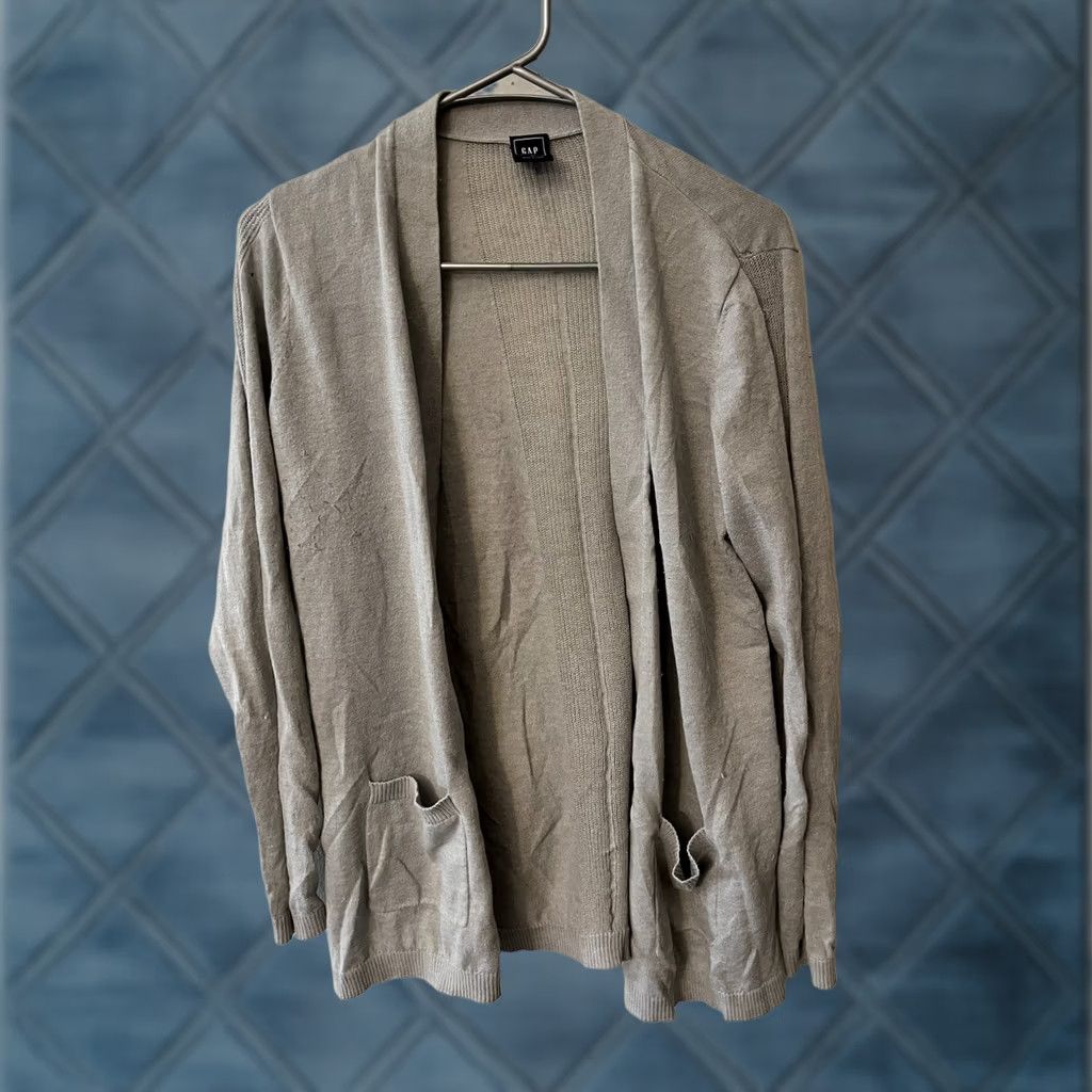 Gap VINTAGE Gap Cardigan Open Front Short Sleeve Women's Size Medium Gray Solid Linen Polyester Knit 90s City Retro Size M / US 6-8 / IT 42-44 - 1 Thumbnail