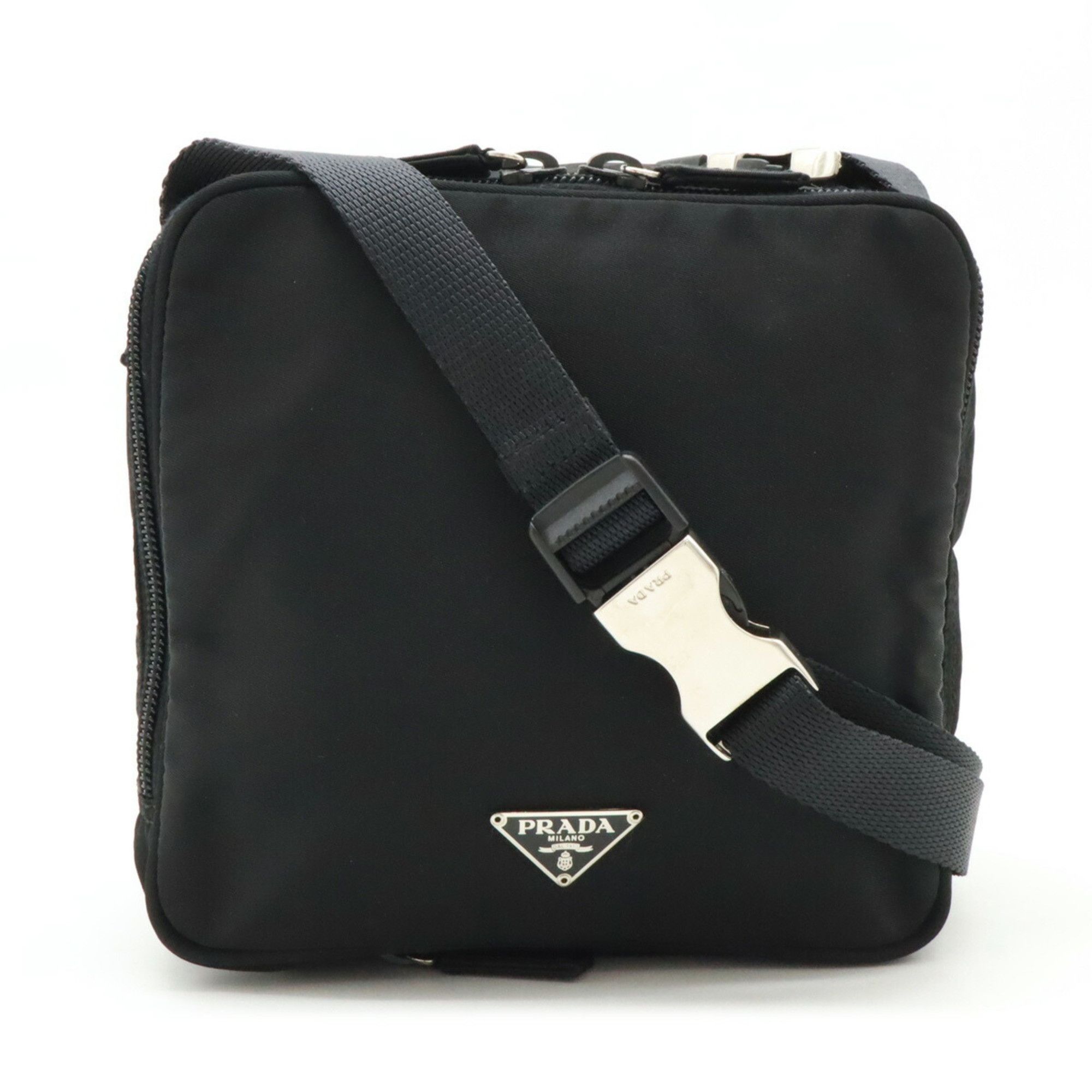 Prada Triangle Shoulder Bag Pochette Waist Body Nylon Nero Black Mv550, Women's
