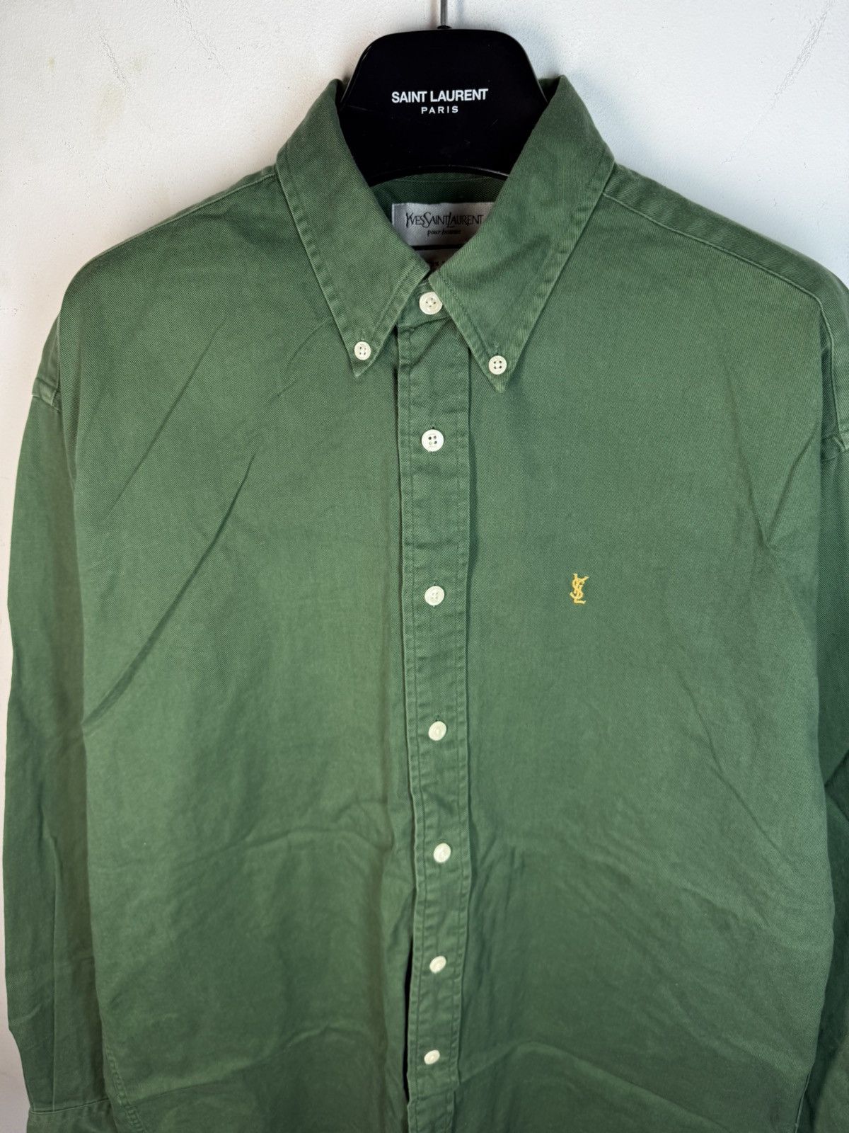 Yves Saint Laurent Green YSL Shirt Heavy Cotton YSL Denim Shirt Overshirt Size US M / EU 48-50 / 2 - 8 Thumbnail