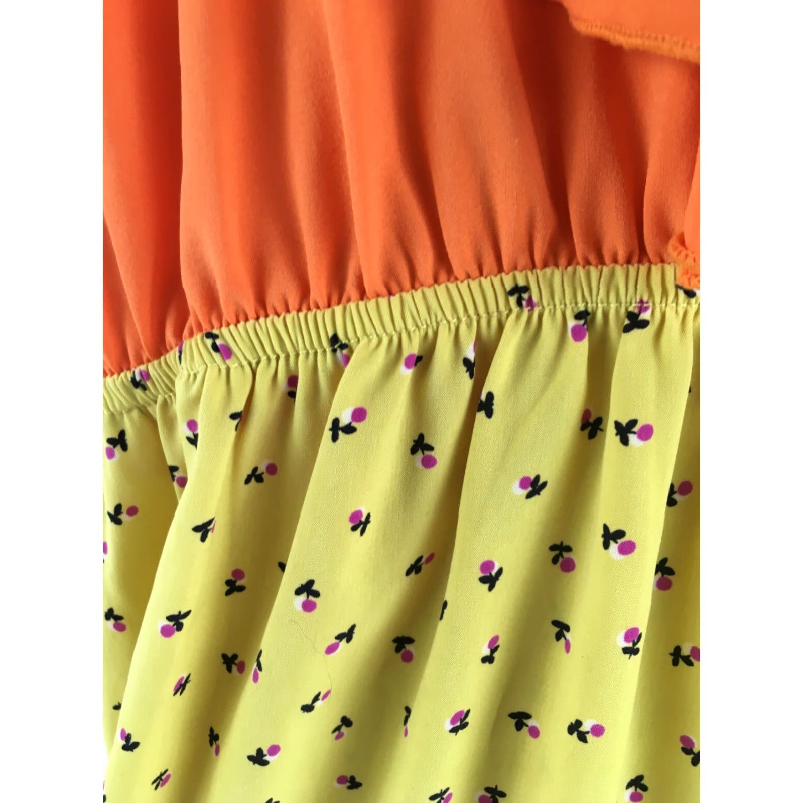Vintage Buttons Dress Women Small Orange Yellow Ruffle Front Knee Length Elastic Waist Dress Size S / US 4 / IT 40 - 4 Thumbnail