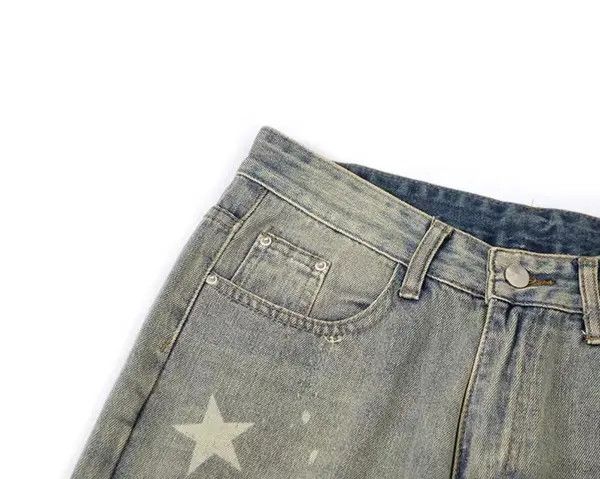 VIBE Retro High Street Distressed Star Yellow Mud Washed Jeans Size US 32 / EU 48 - 5 Thumbnail