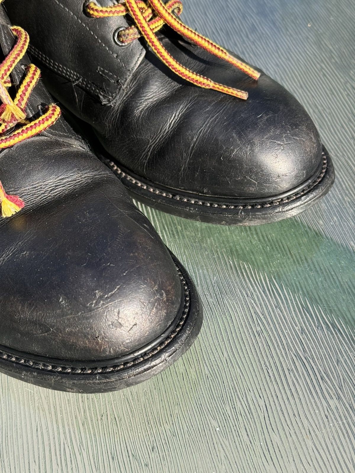 Vintage VTG Size 8W Men's Black Leather Work Combat Steel Boots 80's Size US 8 / EU 41 - 2 Thumbnail
