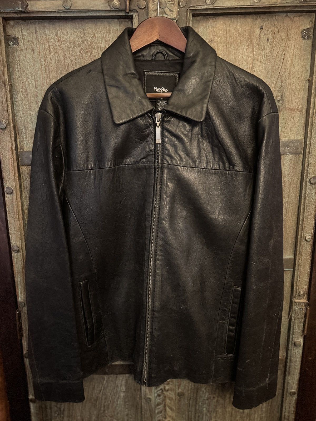 Mossimo Vintage 2000 Black Genuine Leather Jacket Size US M / EU 48-50 / 2 - 1 Thumbnail