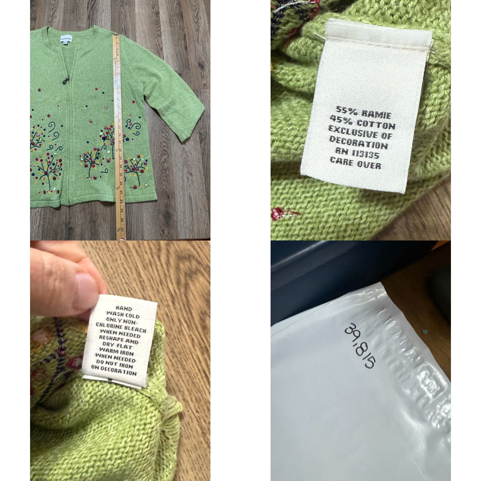 Pinko Breckenridge Sweater Cardigan Womens Large Green Floral Full Zip Buttons Size L / US 10 / IT 46 - 8 Thumbnail