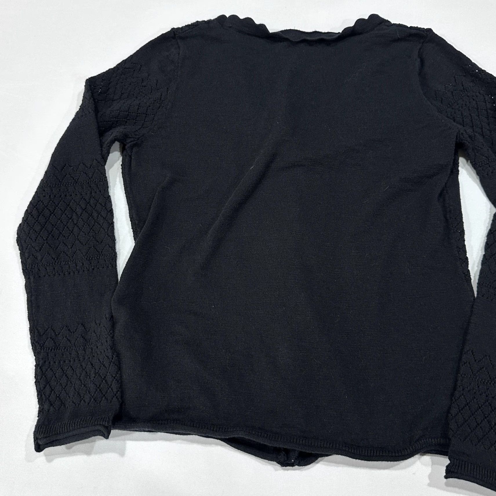 Frye Frye Cardigan Sweater Womens S Black 100% Cotton Preppy Dark Coquette Knits Open-Knit V-Neck Button Solid Knit Cardigan, 100% Cotton, Black, S, Womens Size S / US 4 / IT 40 - 5 Thumbnail