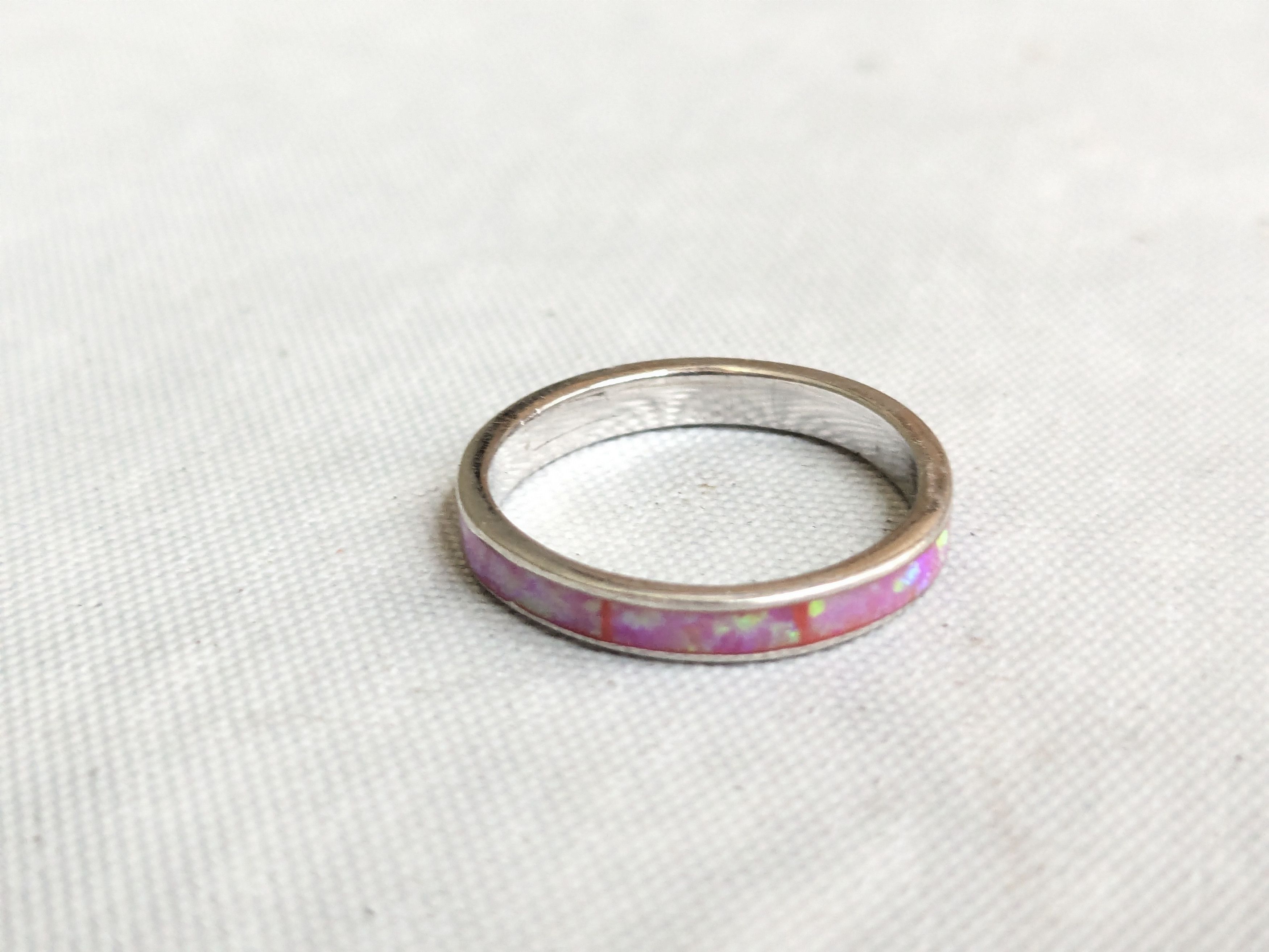Jewelry Sterling Silver Ring Pink Lab Opal 6.75 Eternity Band Size ONE SIZE - 3 Thumbnail