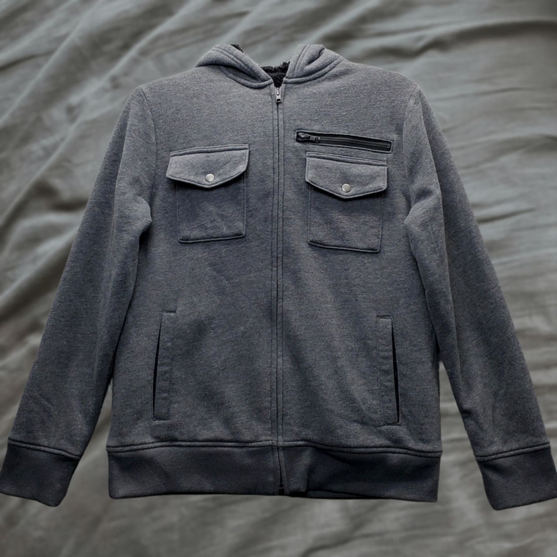 Vintage Urban Pipeline Hooded Jacket Womens Size L Gray Sherpa Lined Cozy Warm Zip Up EUC Size L / US 10 / IT 46 - 1 Thumbnail