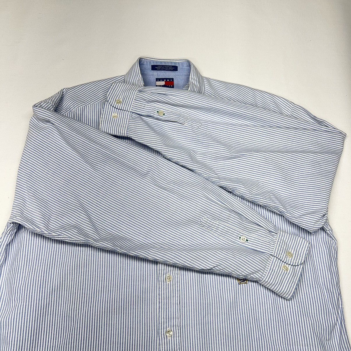 Tommy Hilfiger × Vintage VTG Tommy Hilfiger Button Down Shirt White Blue Striped Size US L / EU 52-54 / 3 - 8 Thumbnail