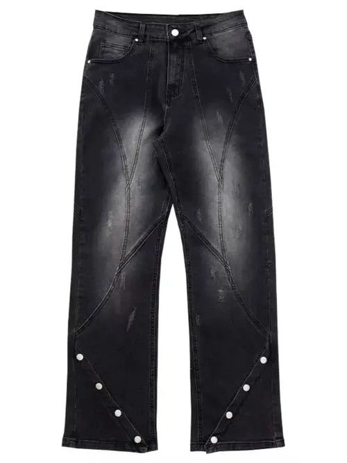 VIBE Black heavyweight micro-flare buttoned wide-leg jeans Size US 34 / EU 50 - 4 Thumbnail