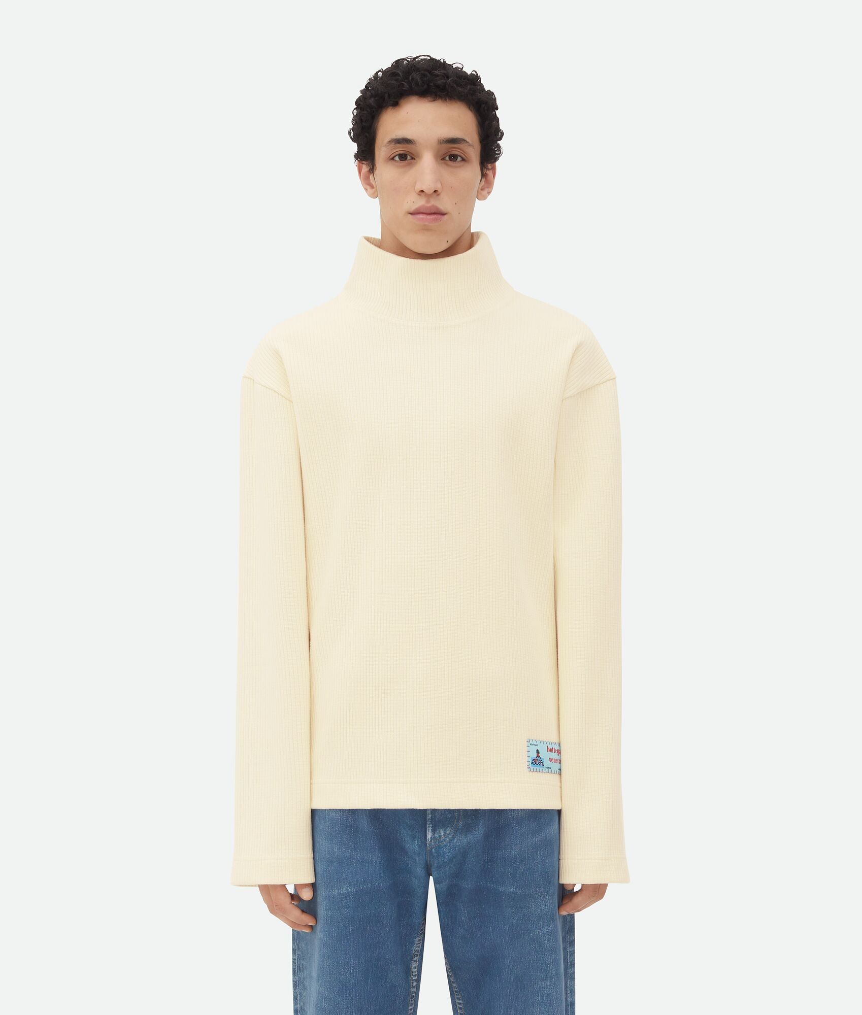 Bottega Veneta o1w1db10525 Cotton Rib T-Shirt With Label in Cream Size US XL / EU 56 / 4 - 1 Thumbnail