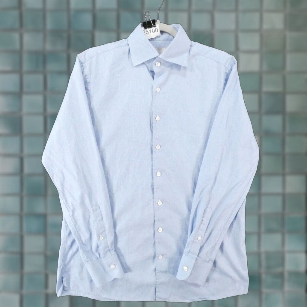 VINTAGE Yeossal Men's Shirt Long Sleeve Button Up Blue Houndstooth Collared Office Wear Size 16
