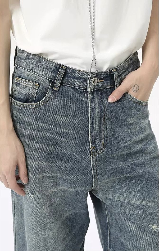 Jean × Vintage Men Distressed Straight Wide Leg Blue Jeans Size US 31 - 6 Thumbnail