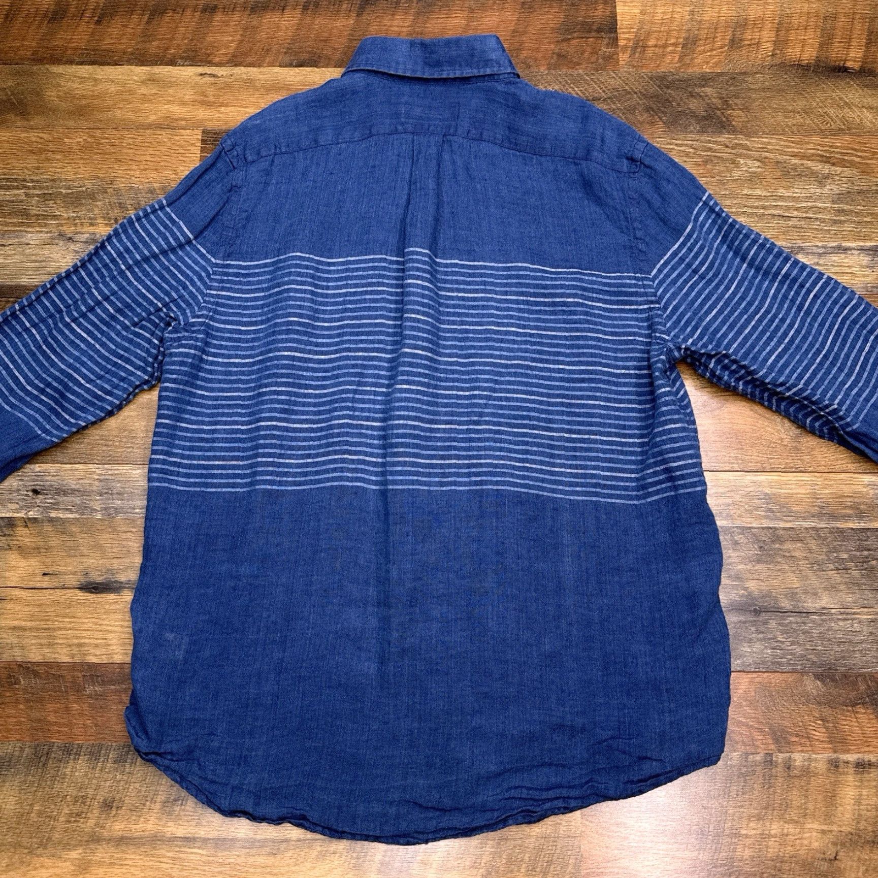 Vineyard Vines Vineyard Vines Tucker Shirt Slim Fit Mens L Blue Striped Button-Up Knit Linen Long Sleeve Collared Pocketed Casual Formal Workwear Size US L / EU 52-54 / 3 - 3 Thumbnail