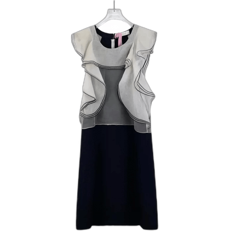 Celine Color Block Ruffle Sleeve Silk Dress Size 22" - 1 Thumbnail