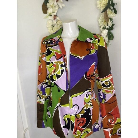 Other VTG Dana Buchman Size 4 Blazer Jacket Multi Color Abstract P Size S / US 4 / IT 40 - 10 Thumbnail