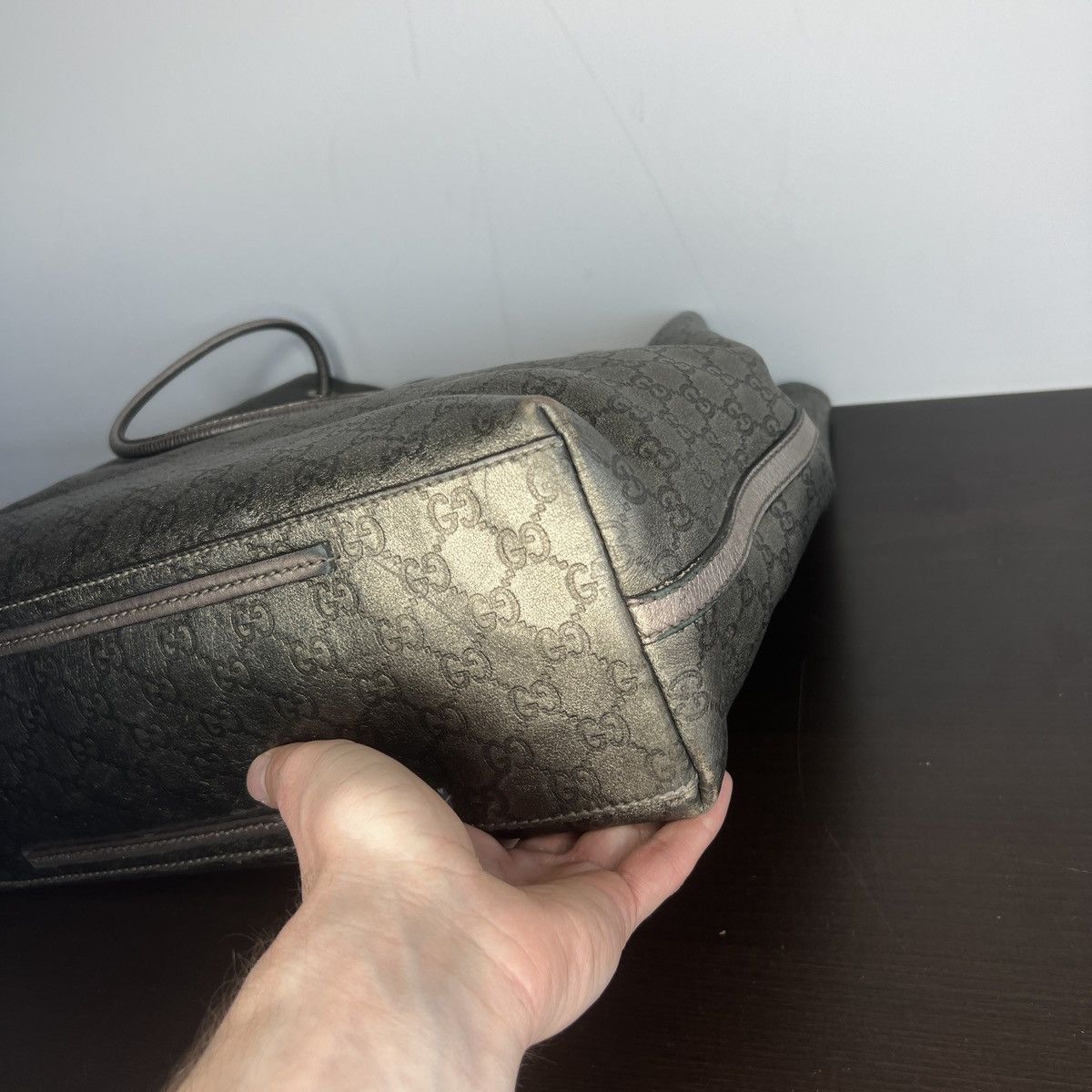 Gucci Vintage Gucci Monogram Tote Shoulder Bag Leather Beige Y2K Size ONE SIZE - 10 Thumbnail