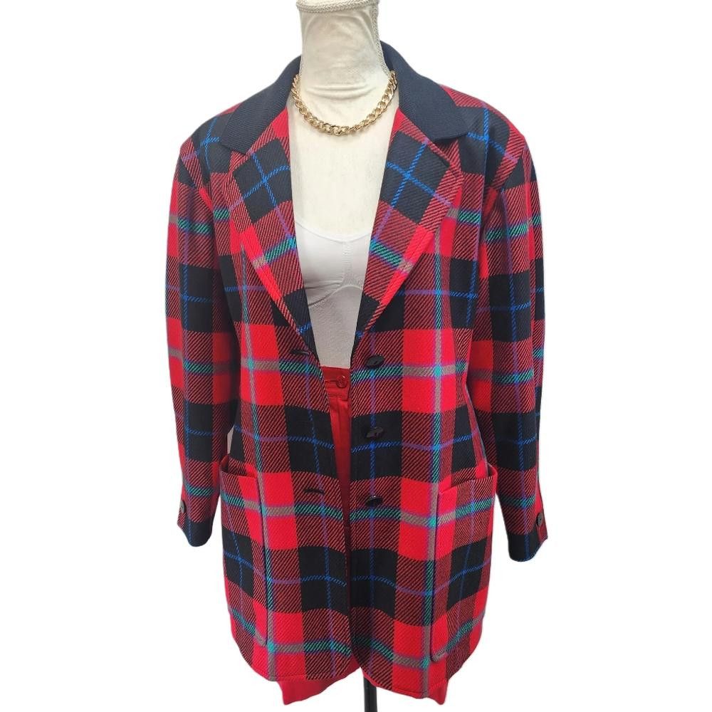Escada Escada. 80s Plaid Wool Blend Blazer. Size: 38 Size M / US 6-8 / IT 42-44 - 8 Thumbnail