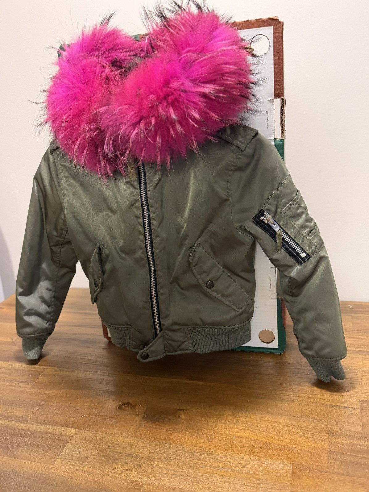 SAM. Sam Bomber Jacket Girls Size 8 Green Pink Fur Collar Size M / US 6-8 / IT 42-44 - 5 Thumbnail