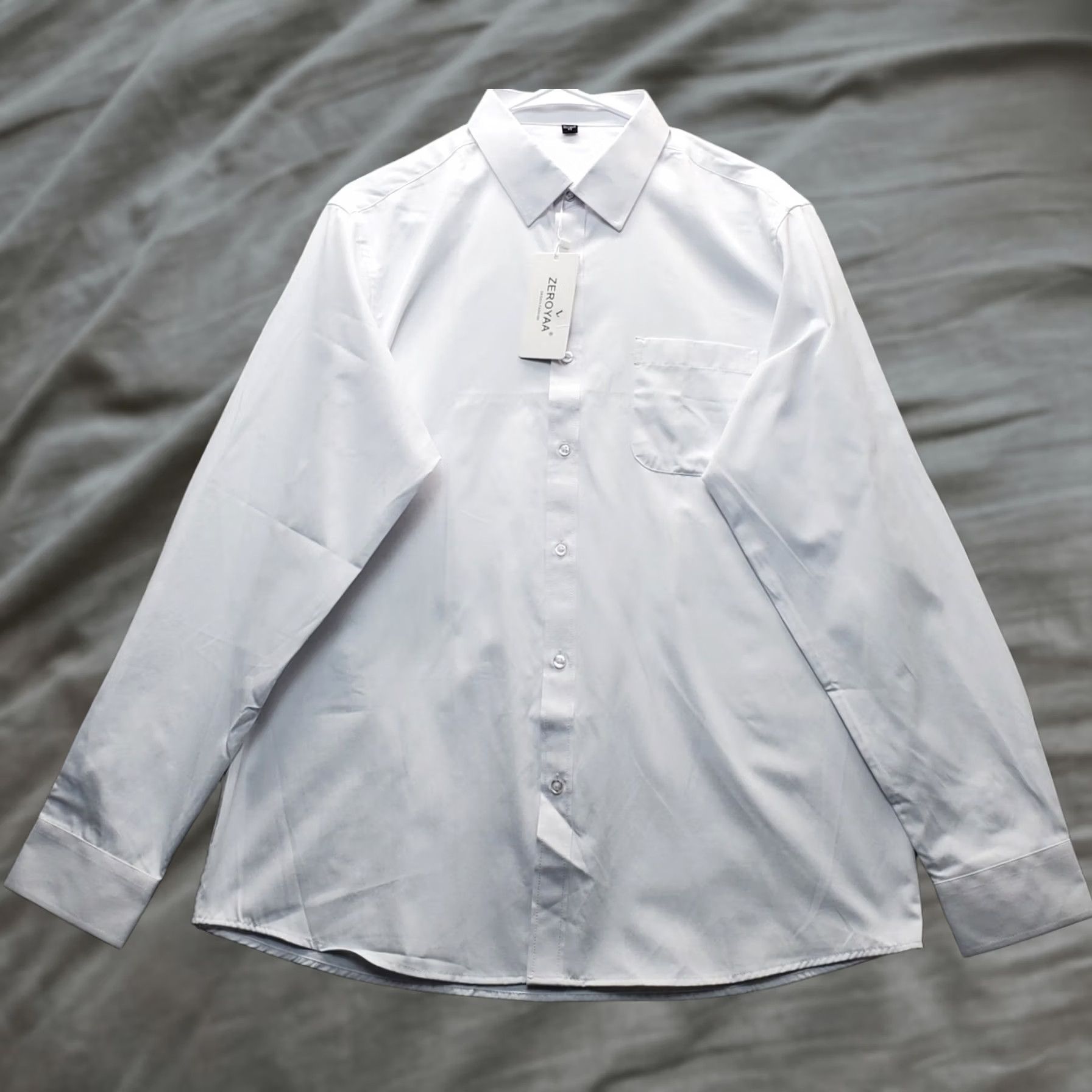 Vintage ZEROYAA Dress Shirt Men 42 White Formal Relaxed Fit Long Sleeve Collar Button-Up Shirt Mens 42 White Dress Shirt Size 42R - 1 Thumbnail