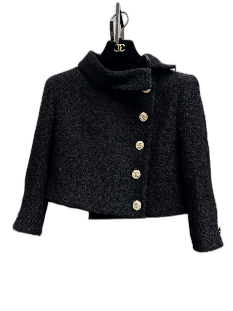 Chanel Chanel Black Gold Jacket with Turned Collar Size S / US 4 / IT 40 - 1 Thumbnail
