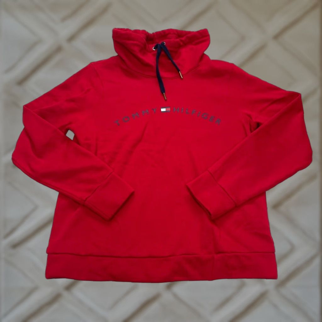 Tommy Hilfiger Tommy Hilfiger Sweatshirt Womens Medium Red Fleece Cowl Neck Drawstring Shirt Parka? Size M / US 6-8 / IT 42-44 - 1 Thumbnail