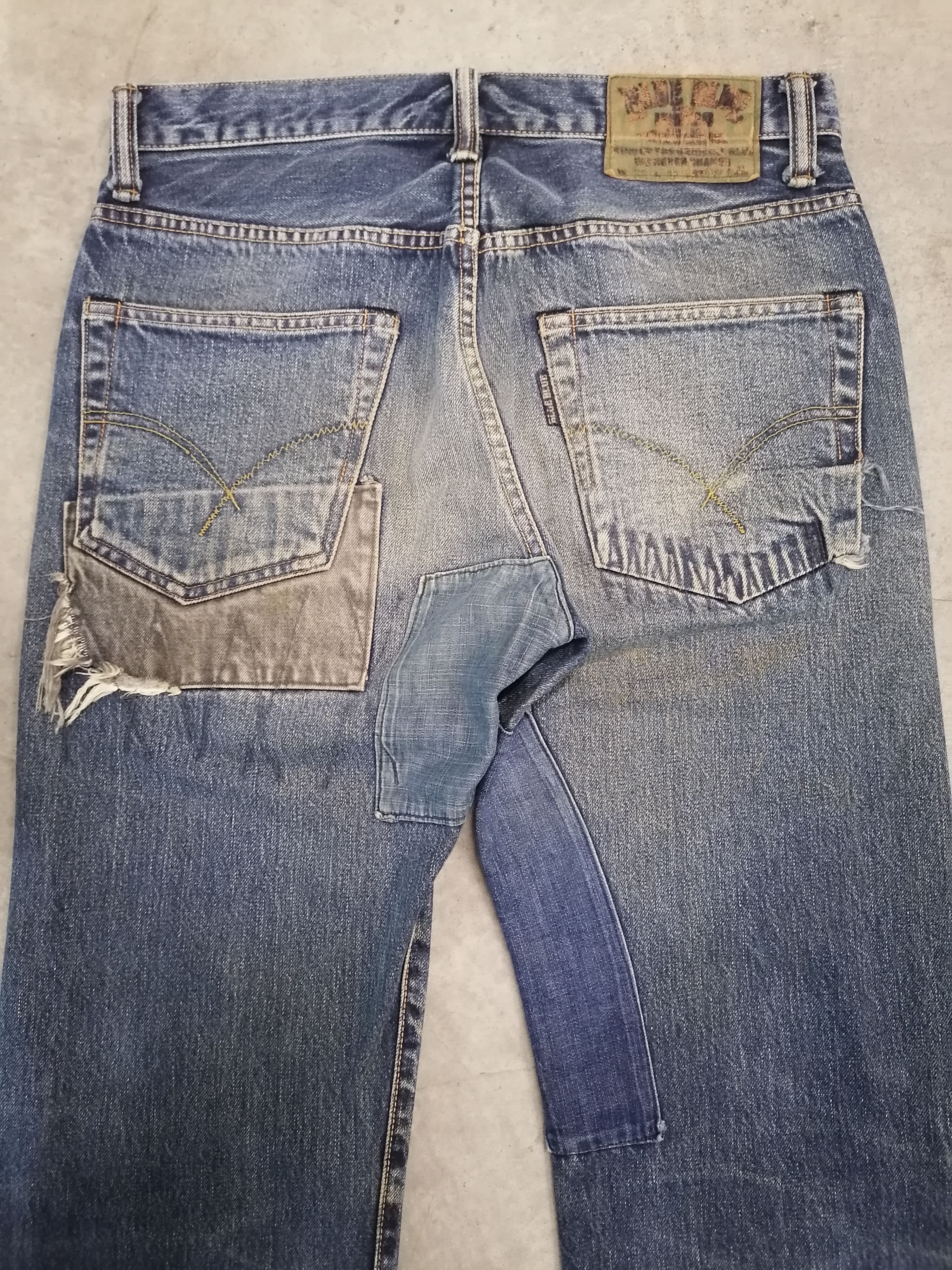 Blue Blue Japan × Japanese Brand Blue Blue Japan Patchwork Distressed Denim Pants Size US 31 - 15 Thumbnail