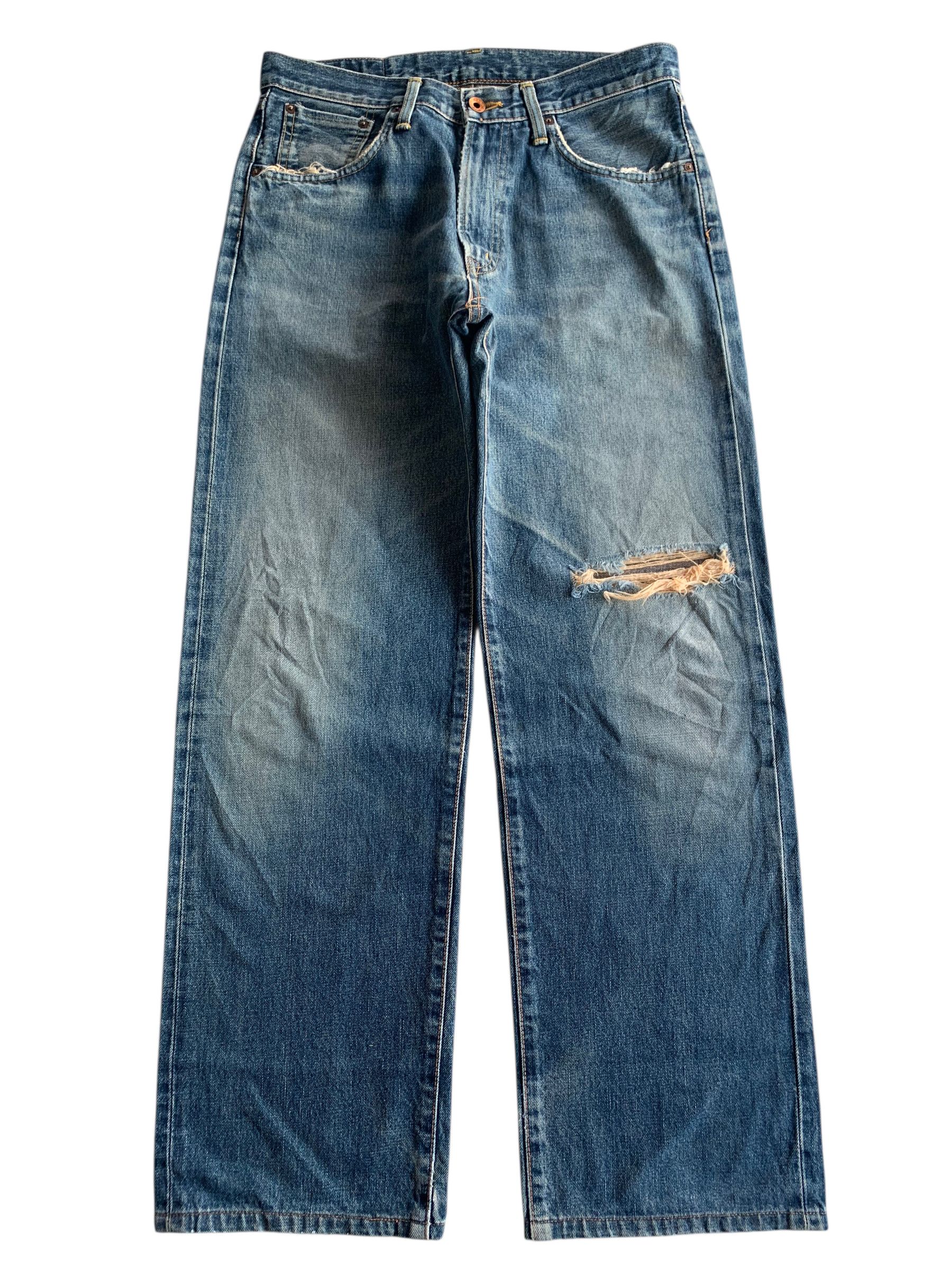 Edwin VTG EDWIN 505X SELVEDGE BAGGY FADED&RUSTY DISTRESSED DENIM Size US 31 - 1 Thumbnail