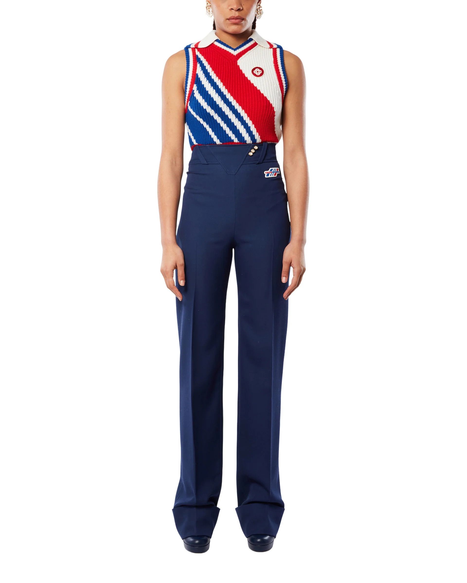 image of Casablanca Navy Blue Waist Panel High-Waisted Wool Trousers, Women's (Size 26)