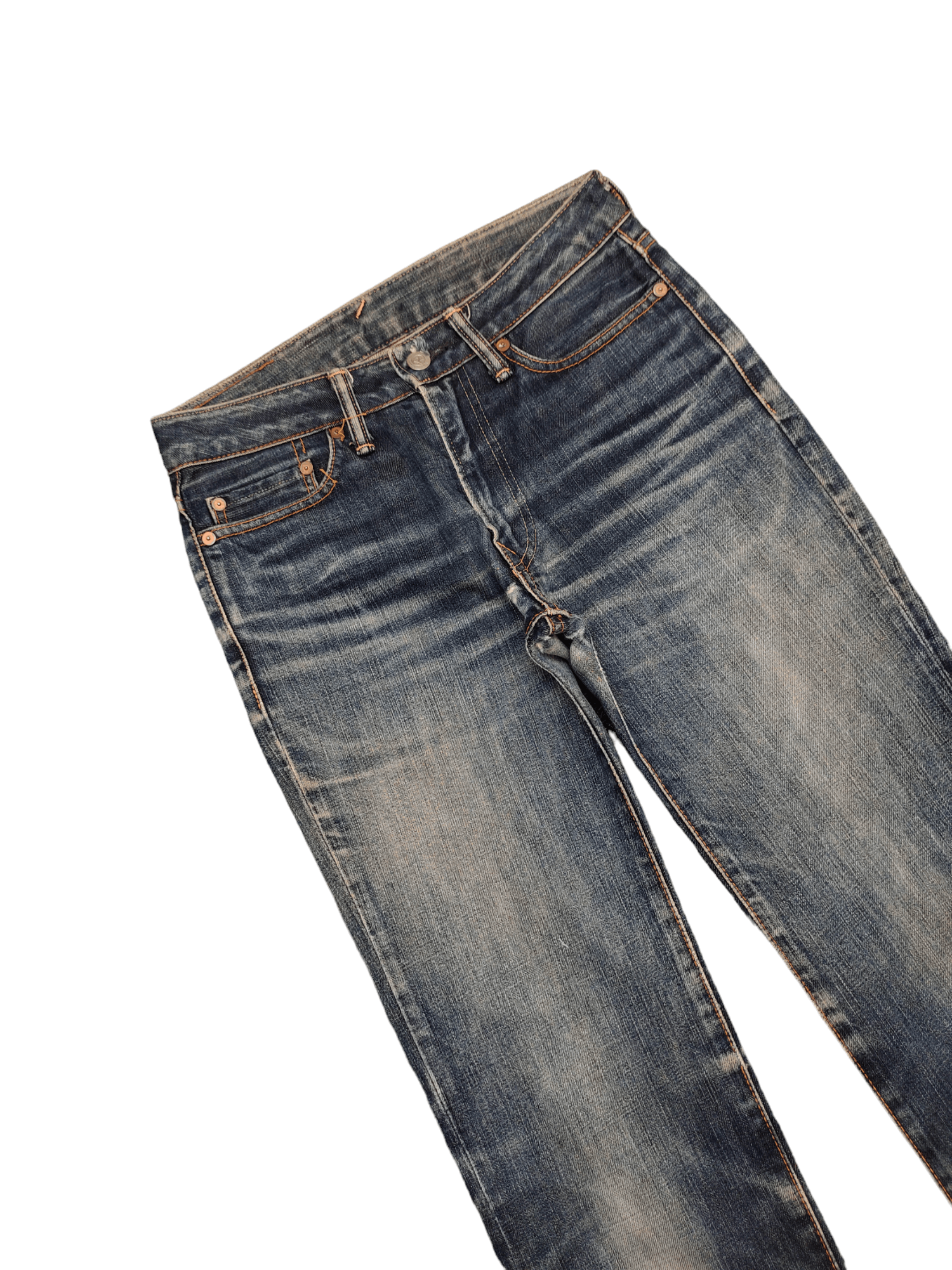 Kapital Vintage 90s 45rpm Clawmark Distress Faded Long Denim Jeans Size US 28 / EU 44 - 6 Thumbnail
