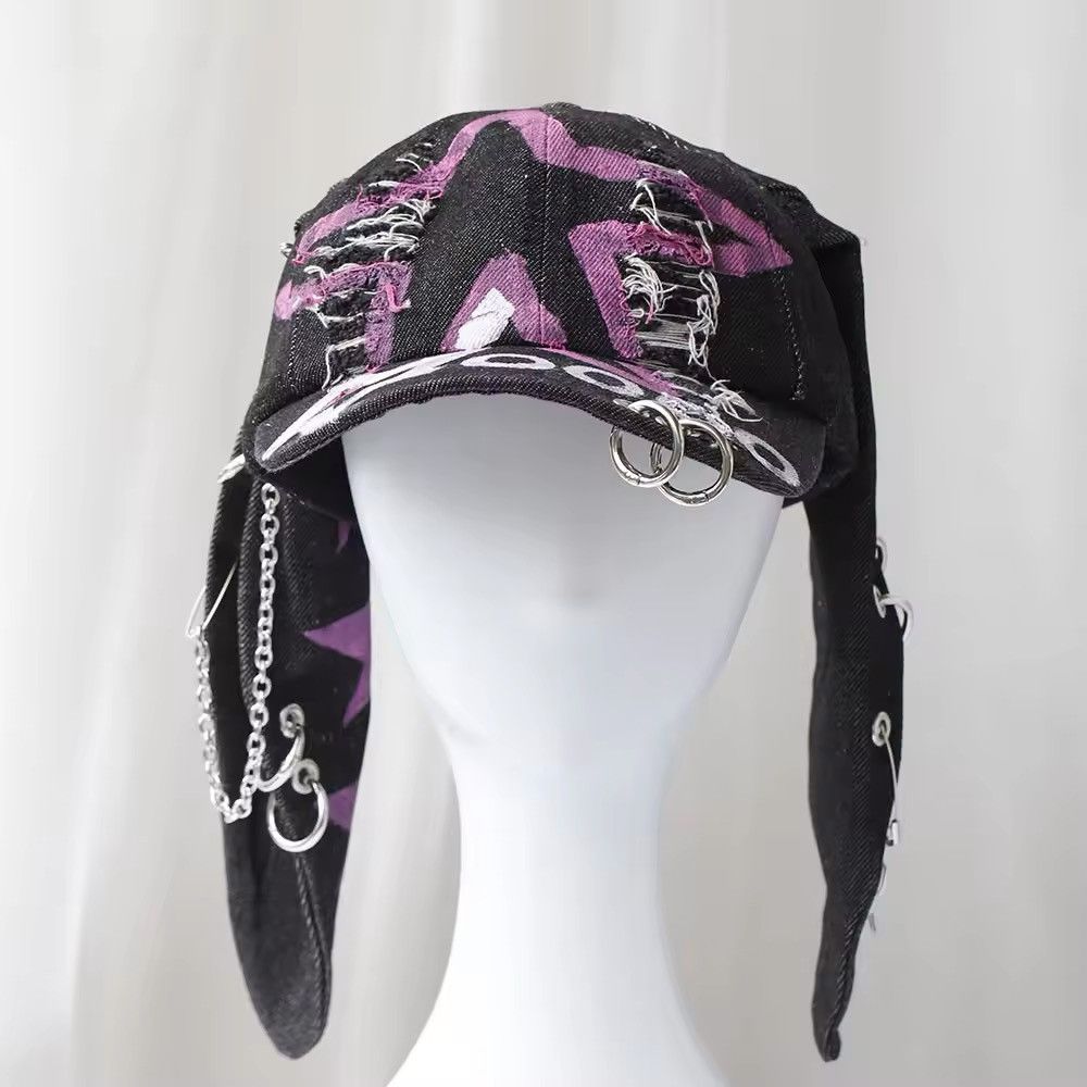 Japanese Brand Avant garde rabbit ear distressed raw denim cap Size ONE SIZE - 1 Thumbnail