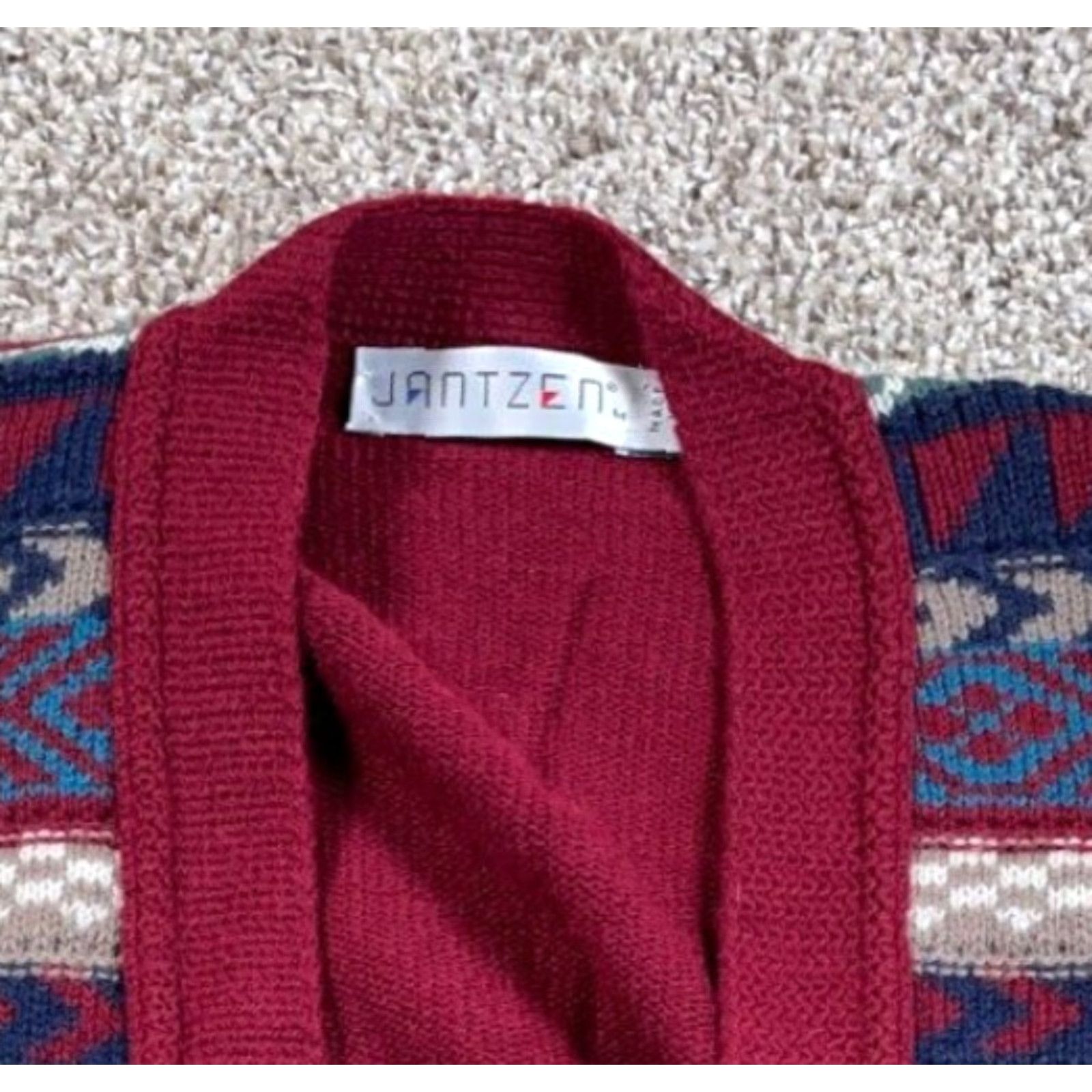 Jantzen Vintage Jantzen 90s Wool Geometric Pattern Sweater Vest Adult Large Dark Red Mens Knit Size US L / EU 52-54 / 3 - 3 Thumbnail