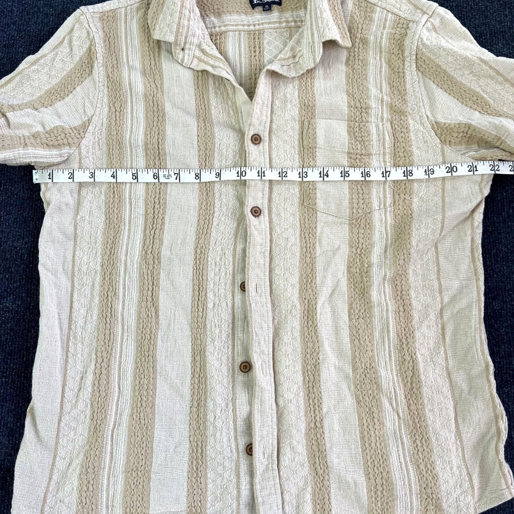 Ben Sherman Ben Sherman Shirt Mens XL Beige Tan Textured Stripe Short Sleeve Button Up Top Size US XL / EU 56 / 4 - 7 Thumbnail