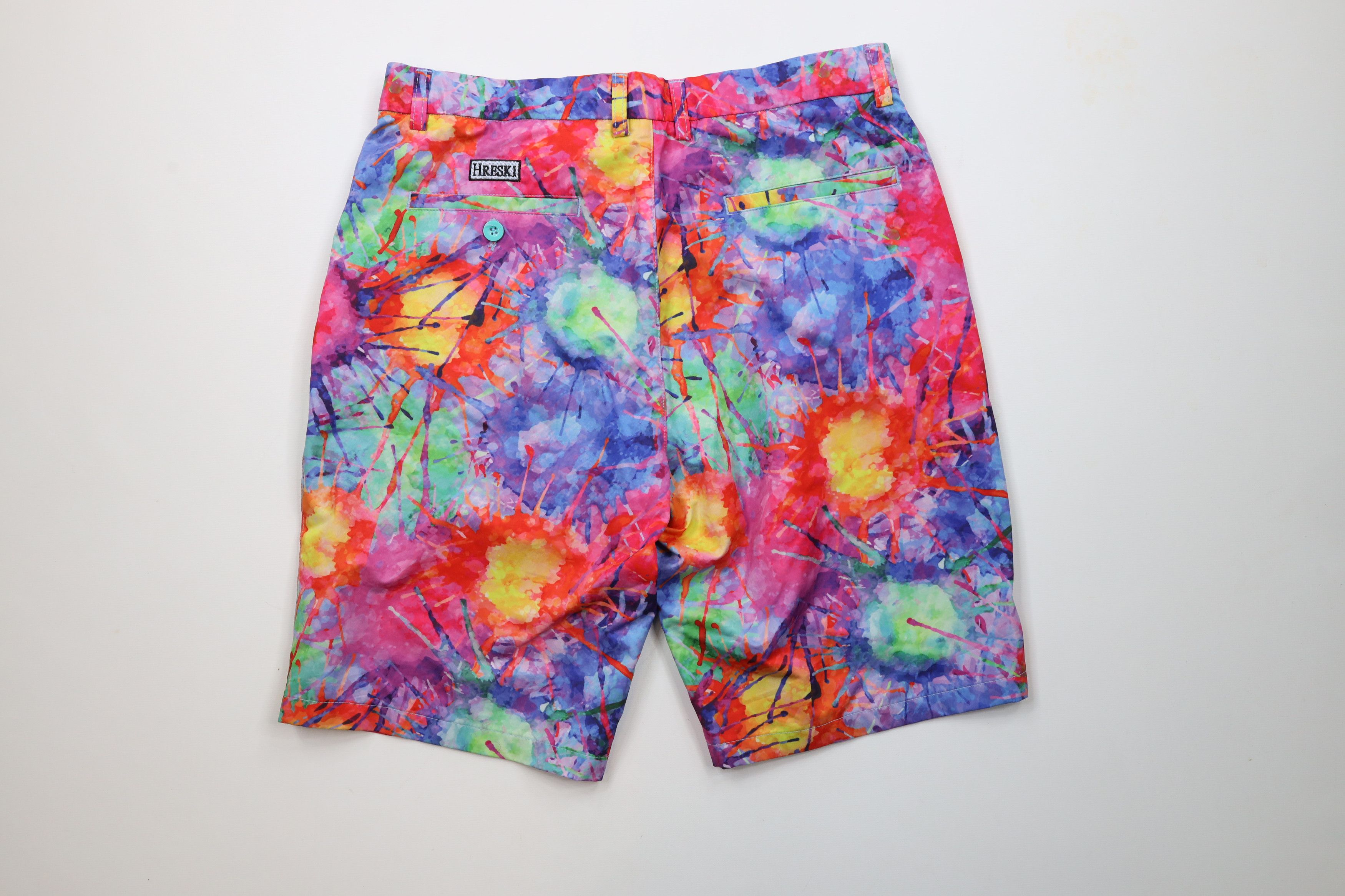 Vintage Hreski Golf Rainbow Paint Splatter Golfing Chino Shorts Size US 34 / EU 50 - 7 Thumbnail