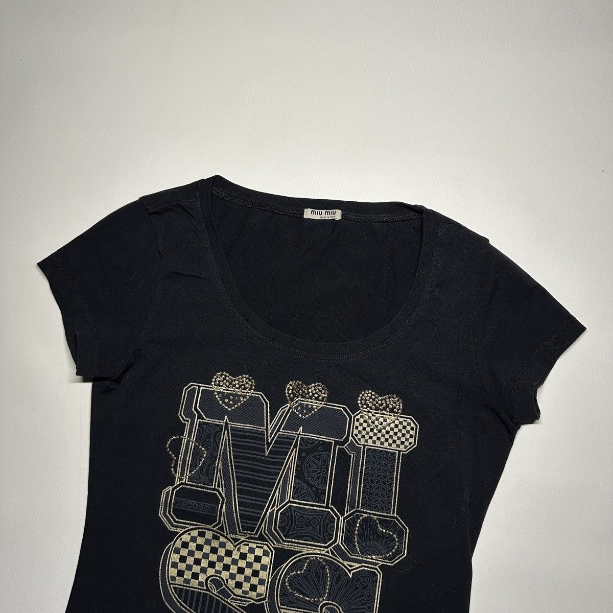 Miu Miu Miu Miu Black Graphic T-Shirt Embellished Logo Design Size S / US 4 / IT 40 - 3 Thumbnail