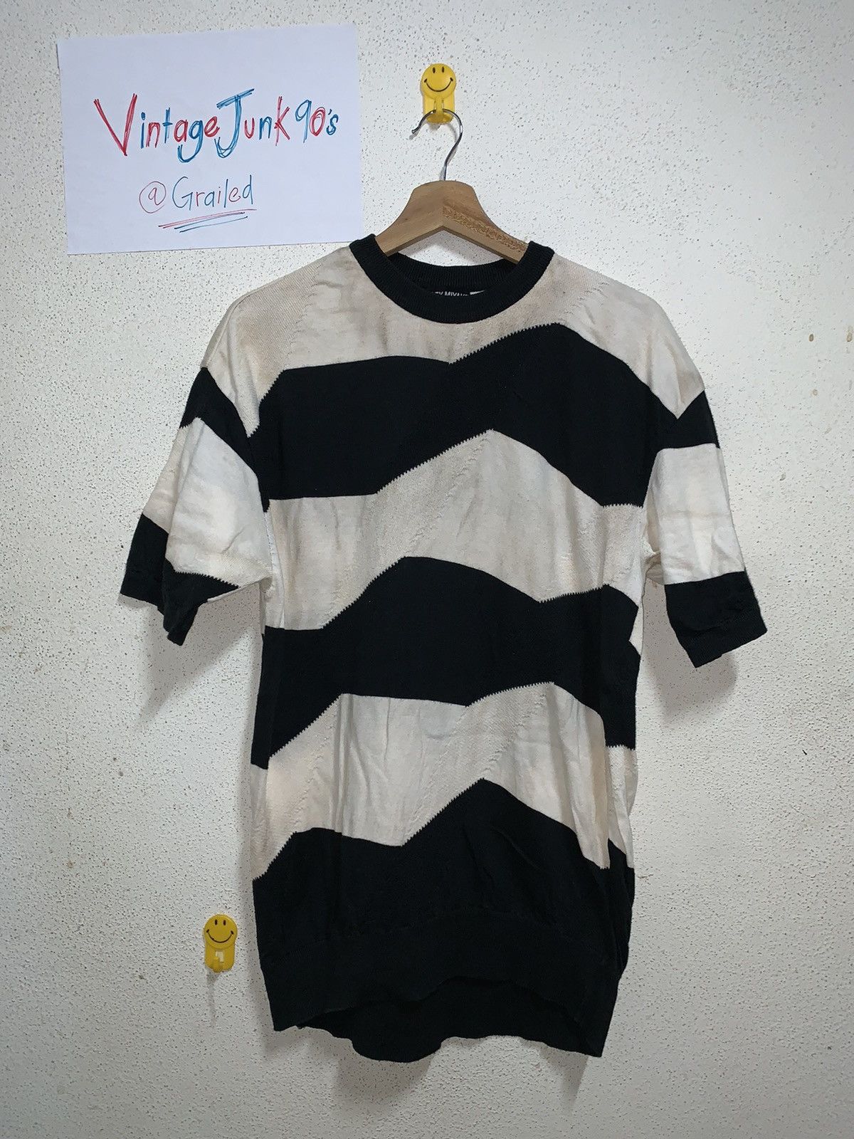 image of Issey Miyake Short Sleeve Bou Bou Sweater Knitted in Black/White, Men's (Size Medium)